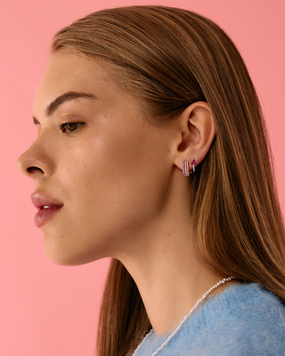 Diamond & Marquise-Cut Pink Sapphire Hoop Earring