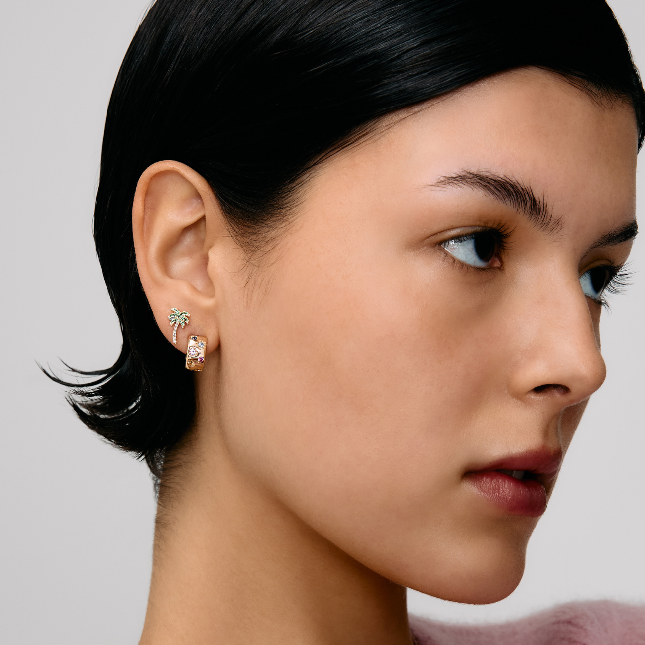 Rainbow Sapphire & Diamond Confetti Hoop Earrings