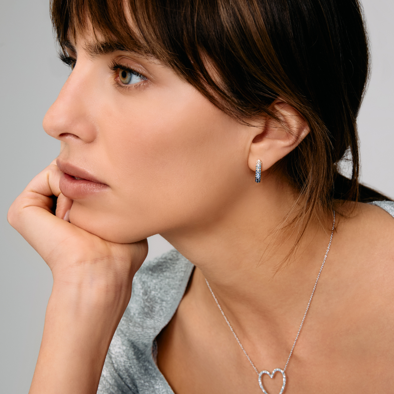 Diamond & Blue Sapphire Oval Hoop Earrings