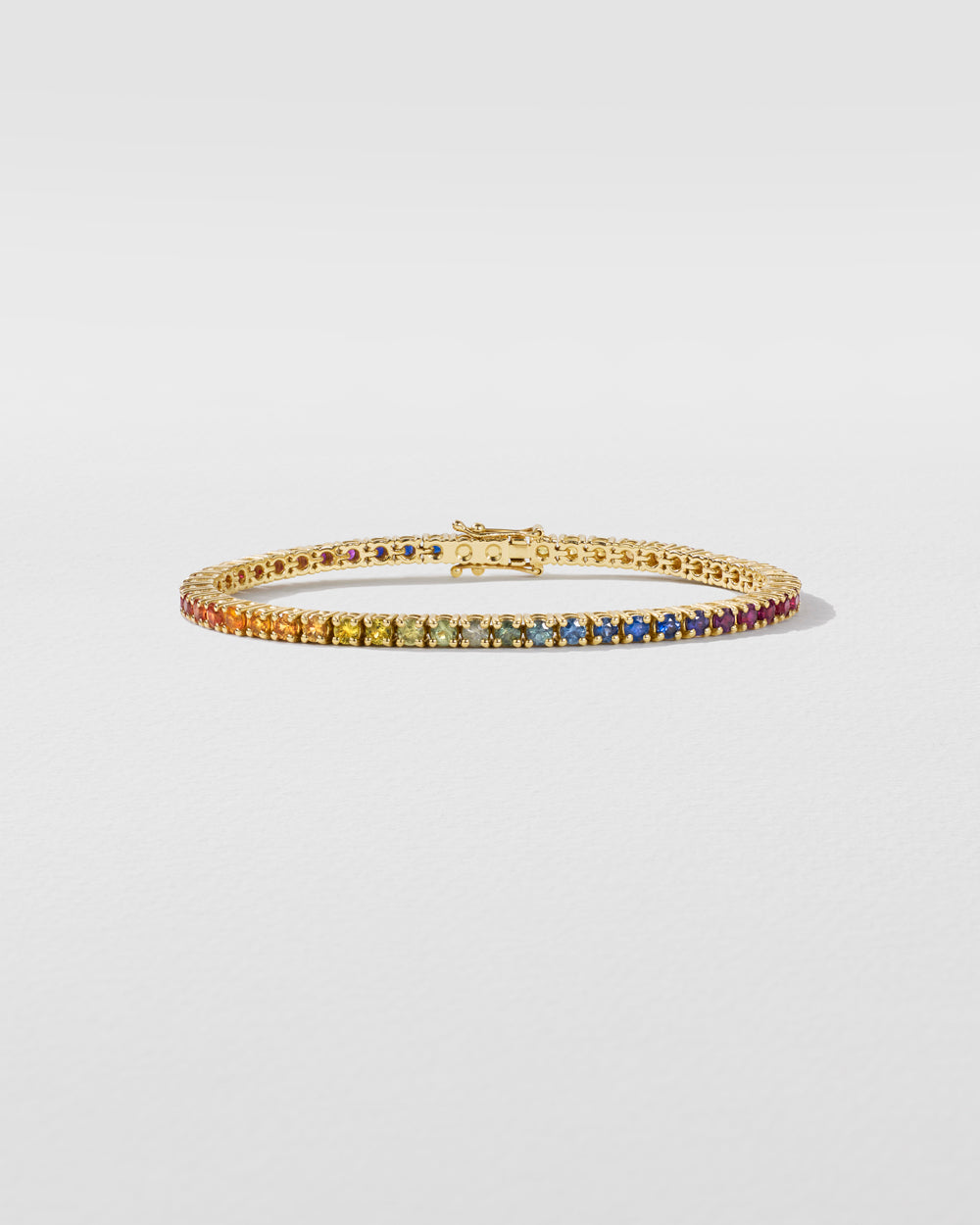 Graduated Rainbow Sapphire Tennis Bracelet 14k Gold