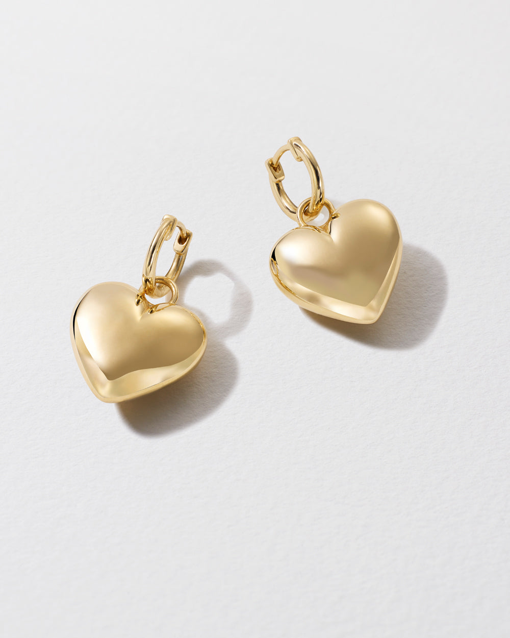 Puffy Heart Drop Hoop Earrings 14k Gold - Main Image