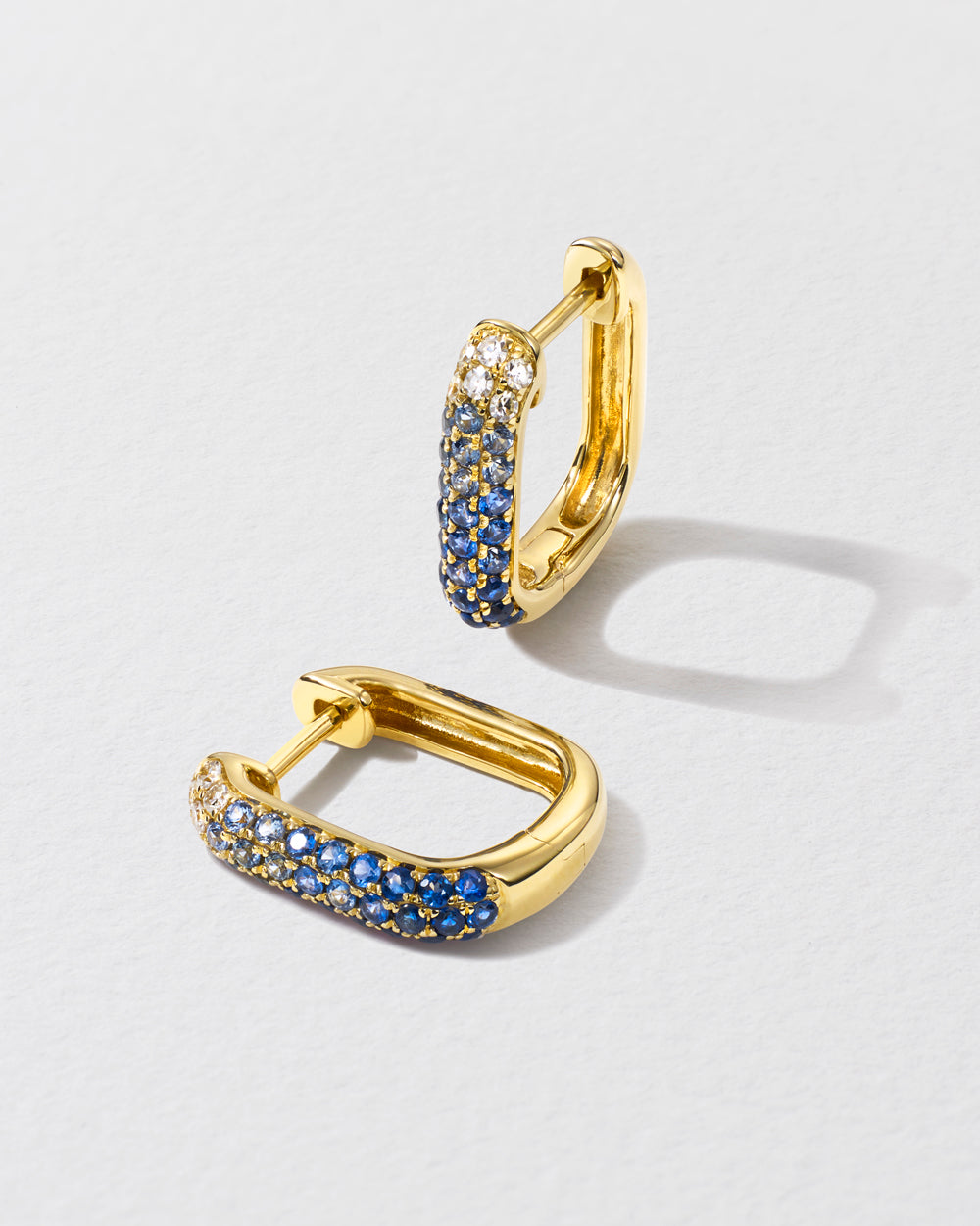 Diamond & Blue Sapphire Oval Hoop Earrings