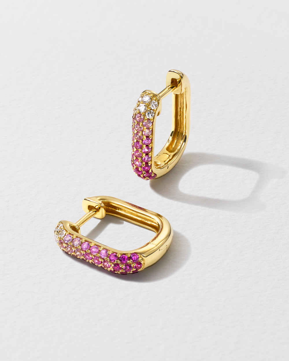 Diamond & Pink Sapphire Oval Hoop Earrings