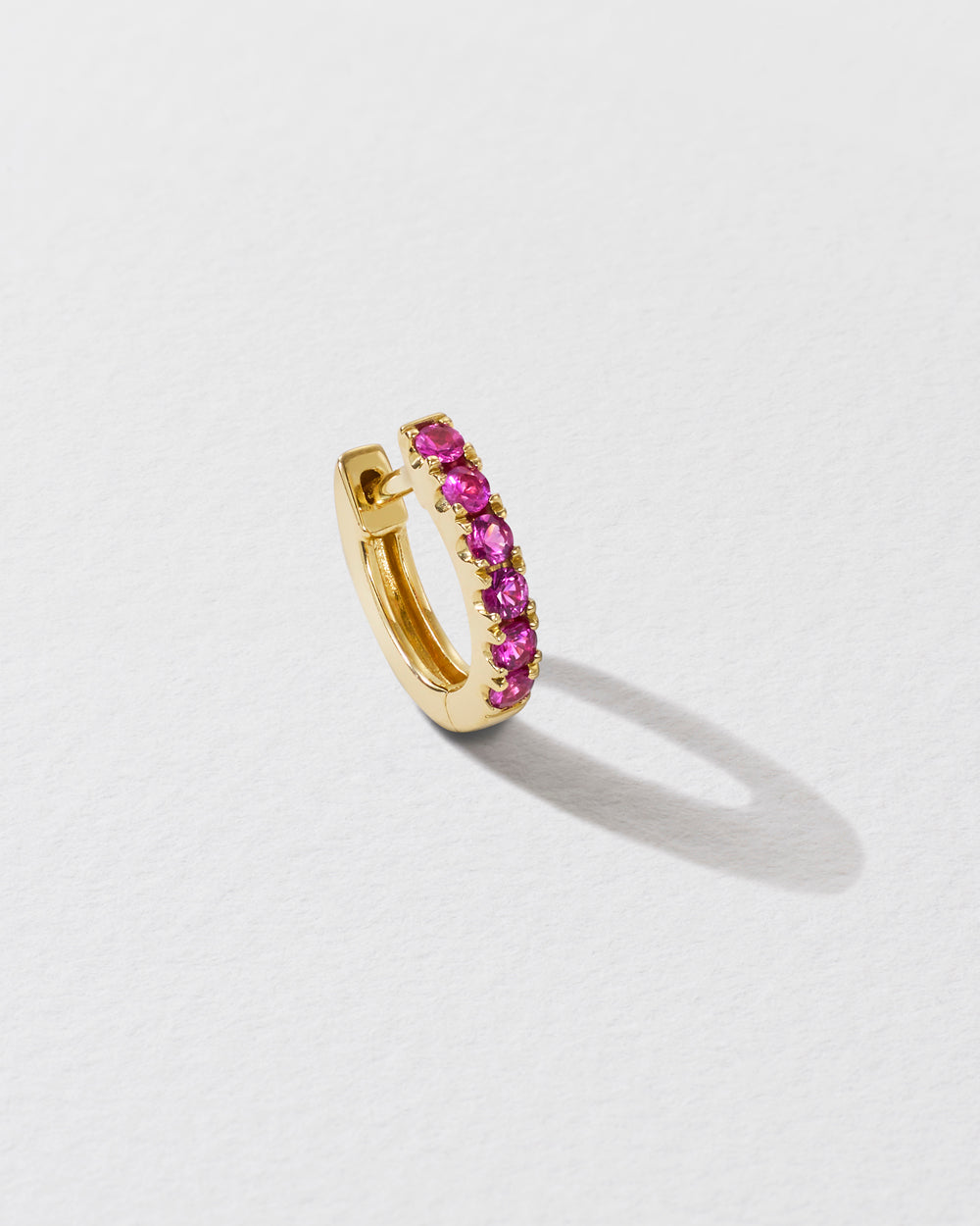 Pink Sapphire Huggie Earring | 14k Gold