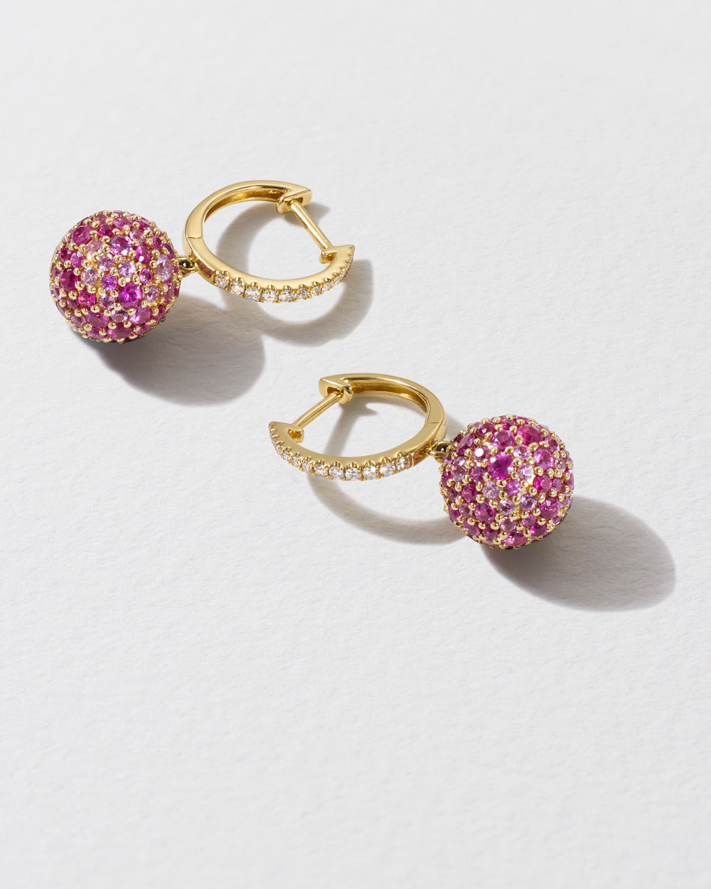 Diamond & Pink Sapphire Bauble Hoop Earrings