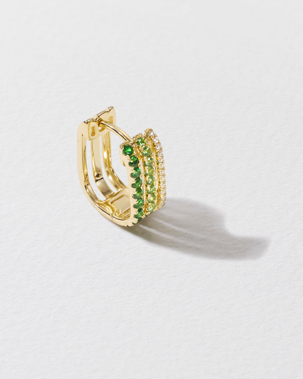 Triple Diamond & Green Garnet Row Hoop Earring