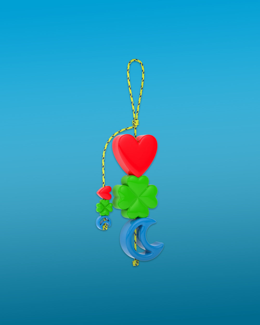 Heart, Clover & Moon Cord Bag Charm