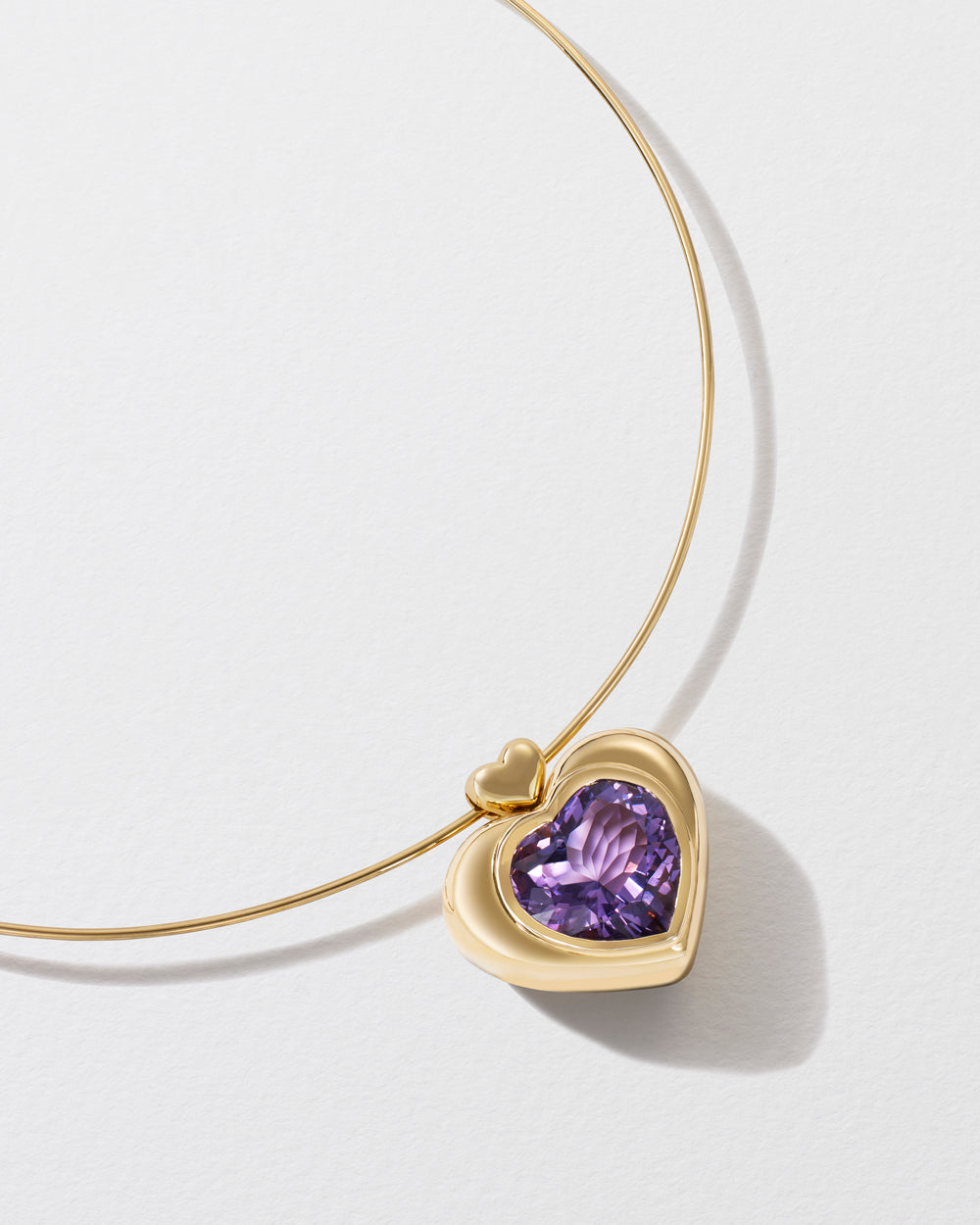 Cupid's Big Amethyst Heart Pendant Necklace 14k Gold