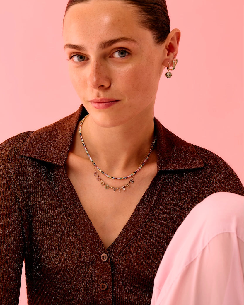 Rainbow Sapphire & Diamond 'Good Vibes' Necklace