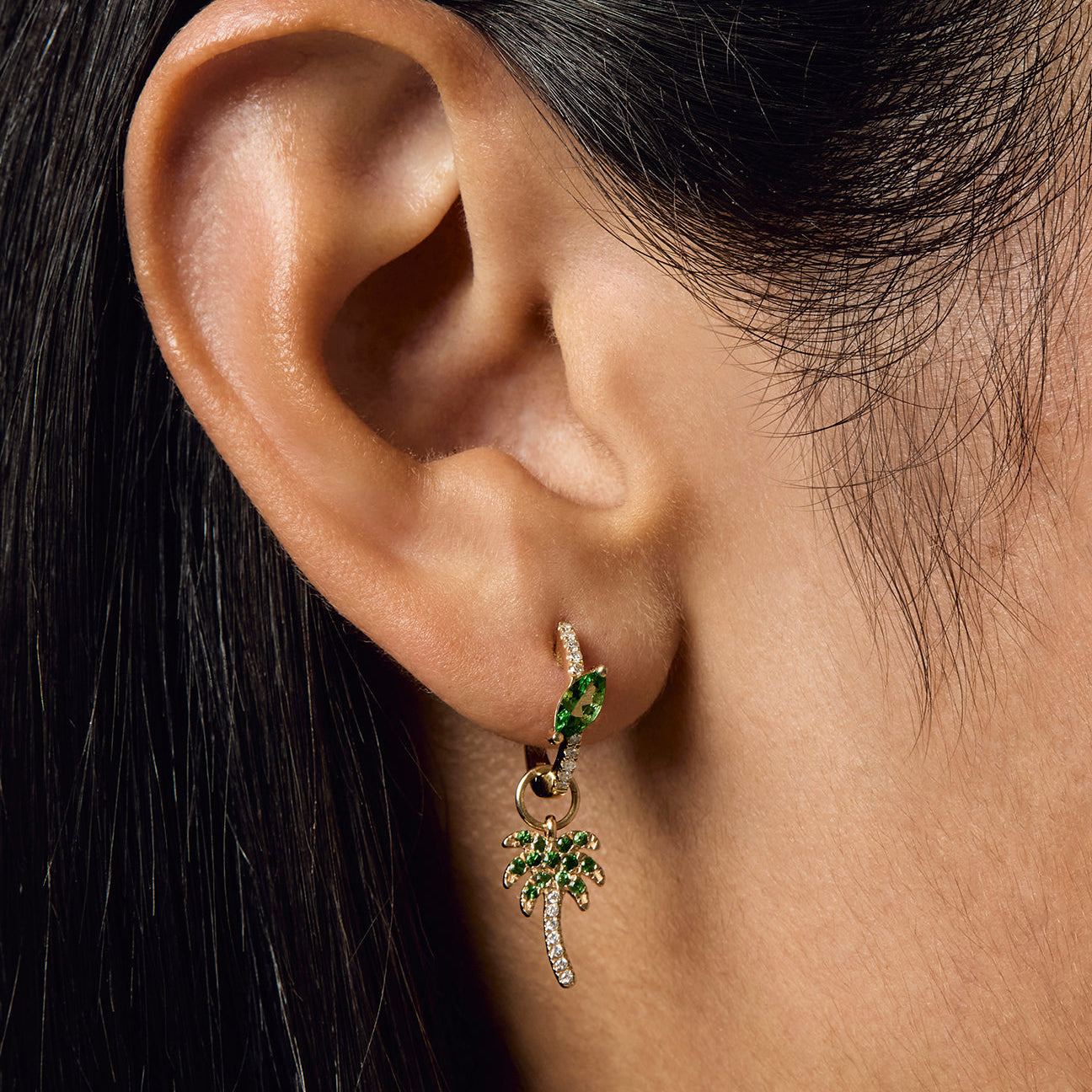 Diamond & Marquise-Cut Garnet Hoop Earring