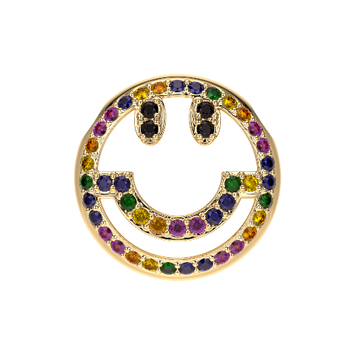 Rainbow Sapphire & Diamond Happy Face Yellow Gold Charm