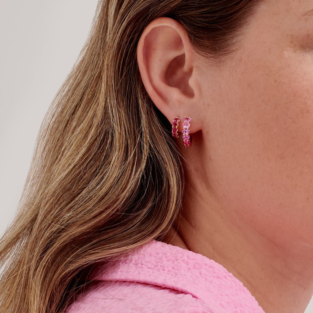 Super Duper Pink Sapphire Hoop Earring