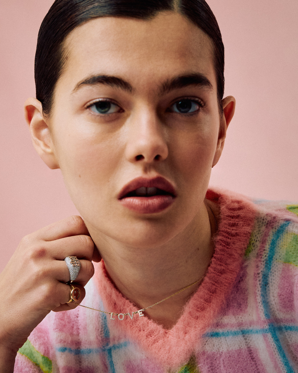 Rainbow Sapphire & Diamond Happy Signet Ring