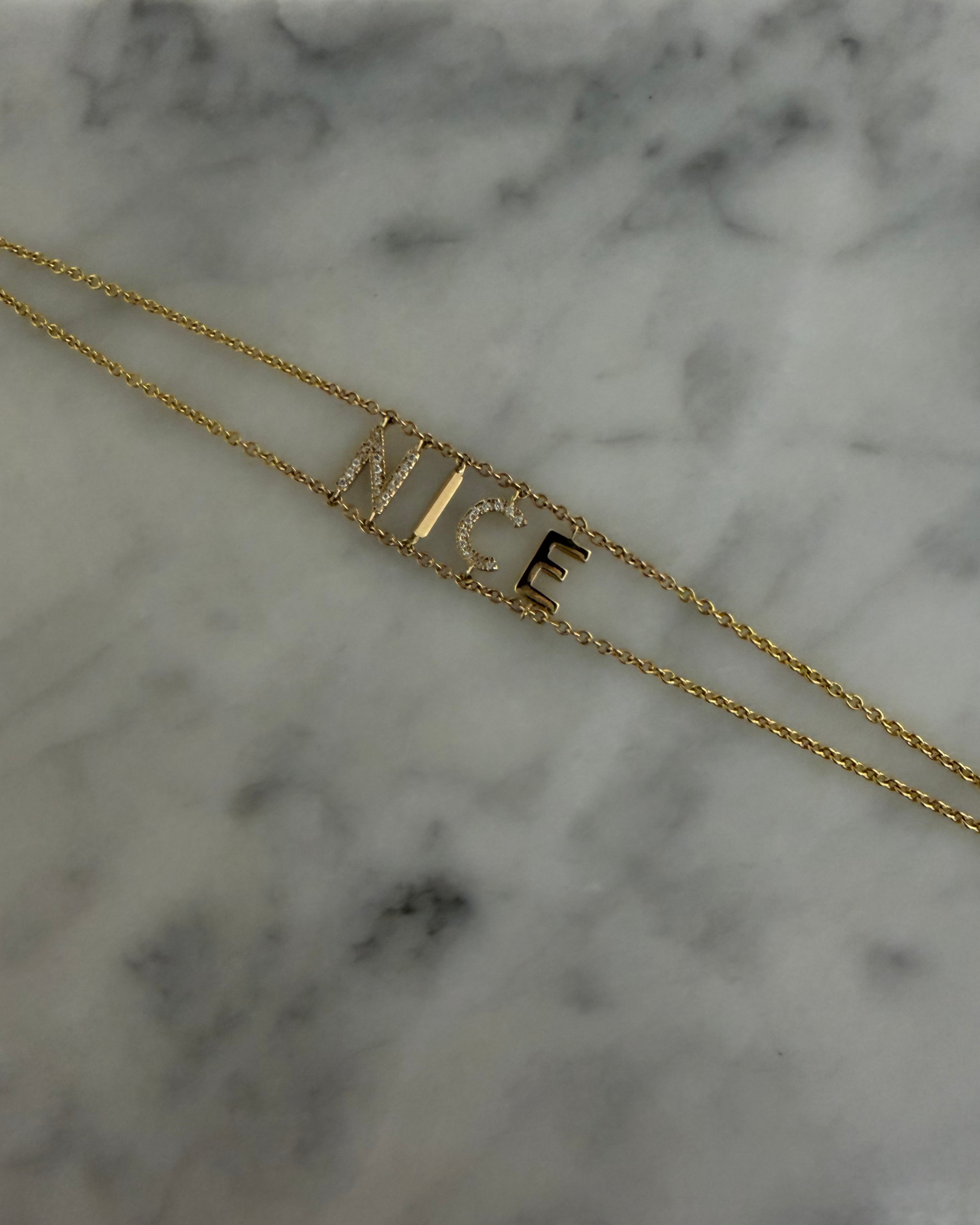 Gold and Diamond  'NICE' Say Something Bracelet