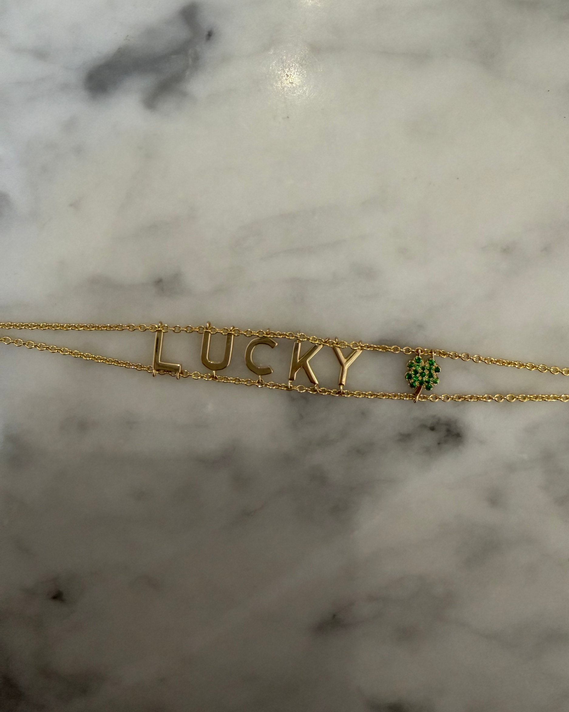 Gold and Tsavorite  'LUCKY' Say Something Bracelet