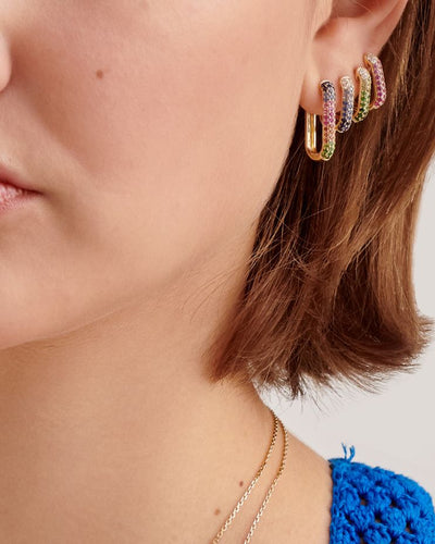 Diamond & Pink Sapphire Oval Hoop Earrings