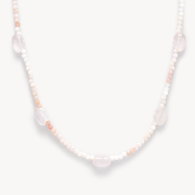 Pink Opal & Moonstone Cloud Beaded Necklace