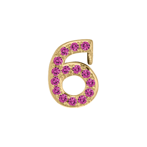 Pink Sapphire + 14k Yellow Gold Number Charm
