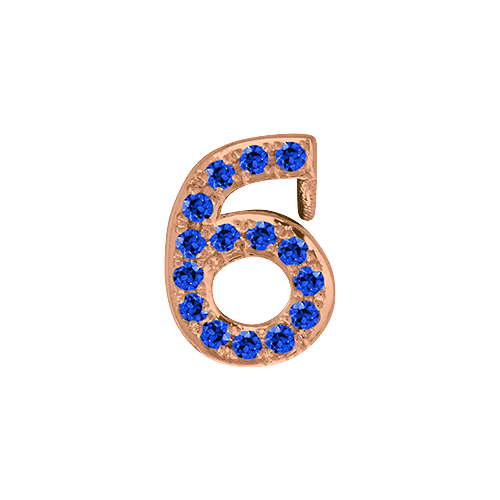 Blue Sapphire + 14k Rose Gold Number Charm