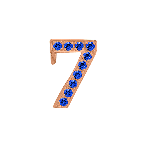 Blue Sapphire + 14k Rose Gold Number Charm