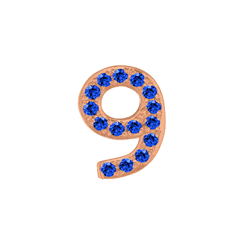 Blue Sapphire + 14k Rose Gold Number Charm