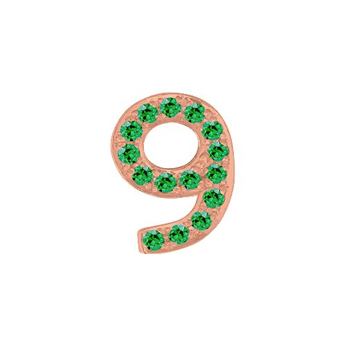 Green Garnet + 14k Rose Gold Number Charm