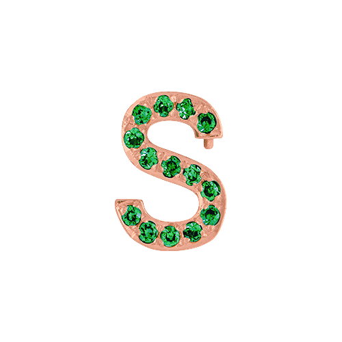 Green Garnet + 14k Rose Gold Letter Charm