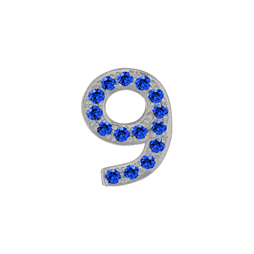 Blue Sapphire + 14k White Gold Number Charm