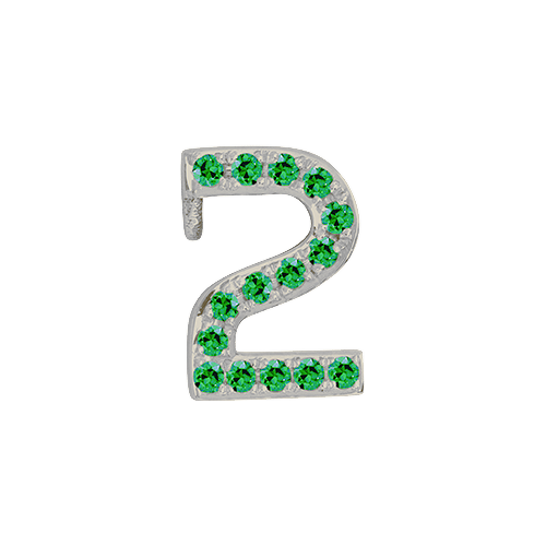 Green Garnet + 14k White Gold Number Charm