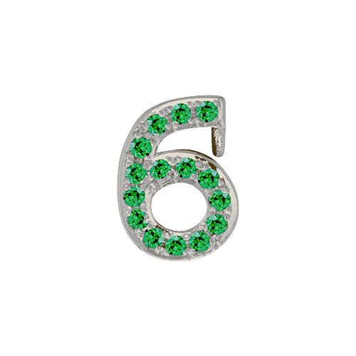 Green Garnet + 14k White Gold Number Charm