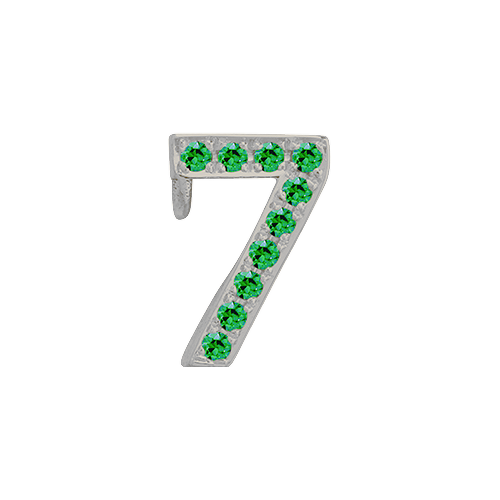 Green Garnet + 14k White Gold Number Charm