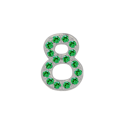 Green Garnet + 14k White Gold Number Charm