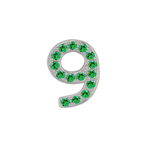 Green Garnet + 14k White Gold Number Charm