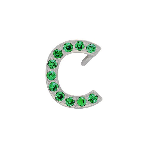 Green Garnet + 14k White Gold Letter Charm