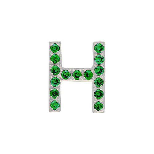 Green Garnet + 14k White Gold Letter Charm