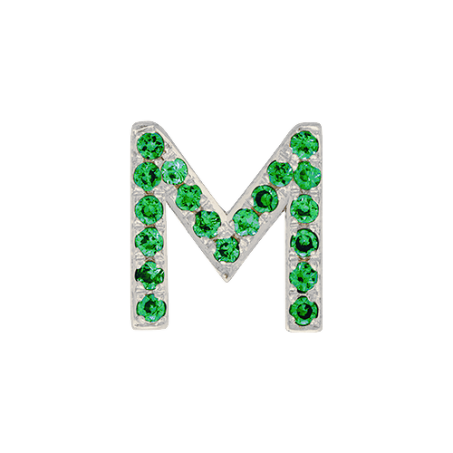 Green Garnet + 14k White Gold Letter Charm