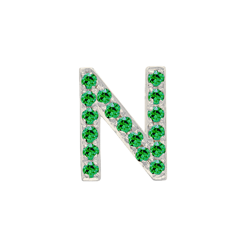 Green Garnet + 14k White Gold Letter Charm