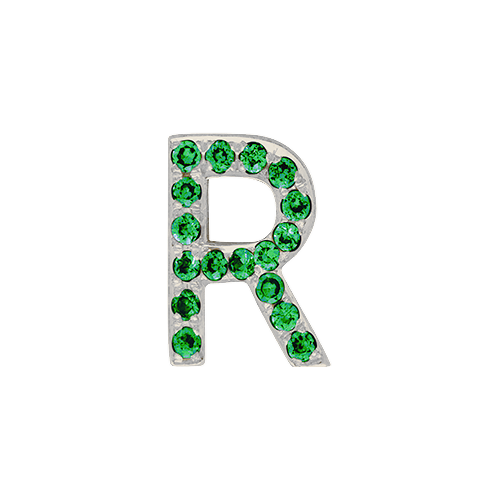 Green Garnet + 14k White Gold Letter Charm