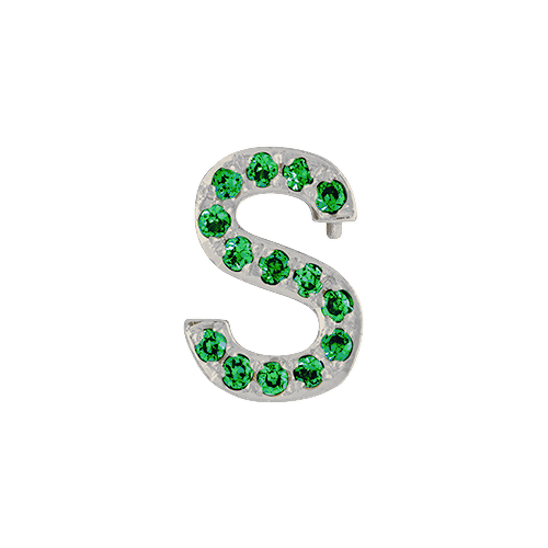 Green Garnet + 14k White Gold Letter Charm