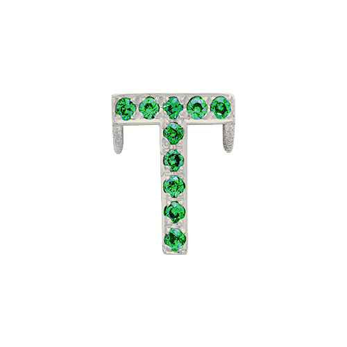 Green Garnet + 14k White Gold Letter Charm