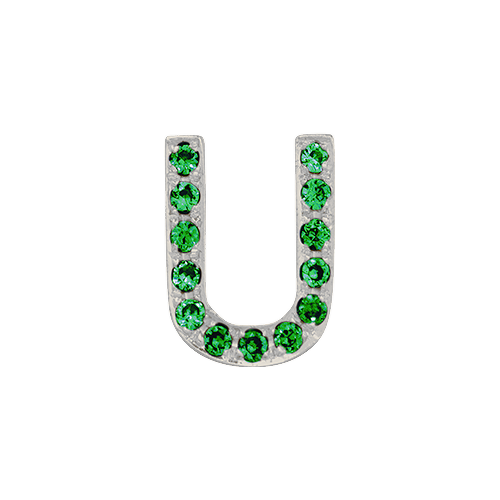 Green Garnet + 14k White Gold Letter Charm