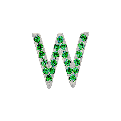 Green Garnet + 14k White Gold Letter Charm
