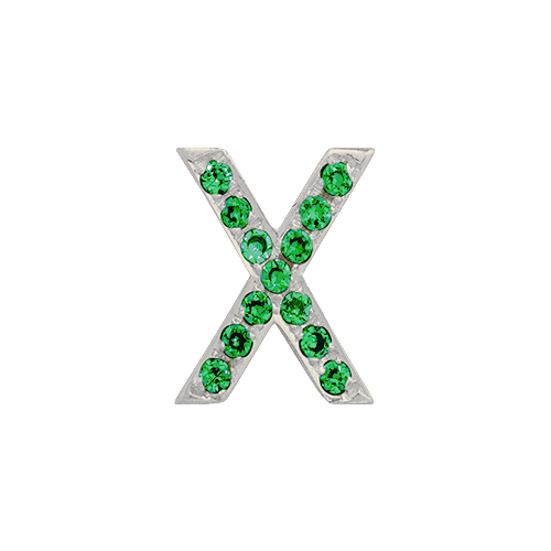 Green Garnet + 14k White Gold Letter Charm