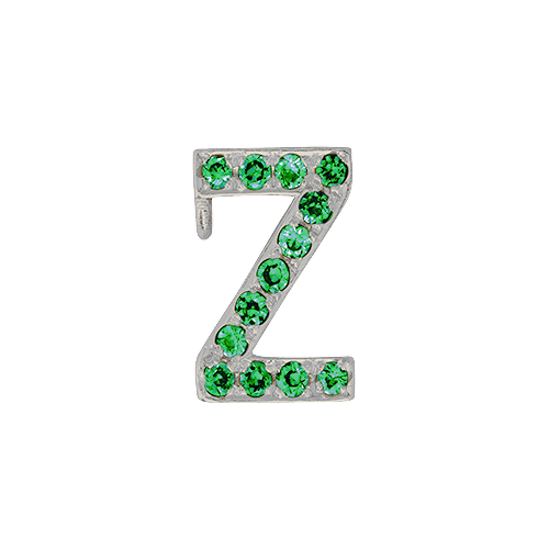Green Garnet + 14k White Gold Letter Charm