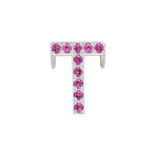 Pink Sapphire + 14k White Gold Letter Charm