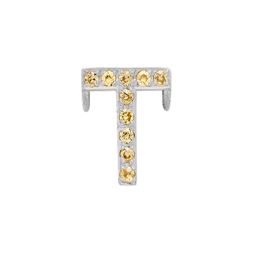 Yellow Sapphire + 14k White Gold Letter Charm