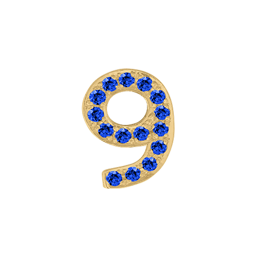 Blue Sapphire + 14k Yellow Gold Number Charm