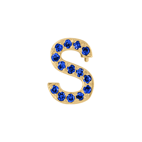 Blue Sapphire + 14k Yellow Gold Letter Charm