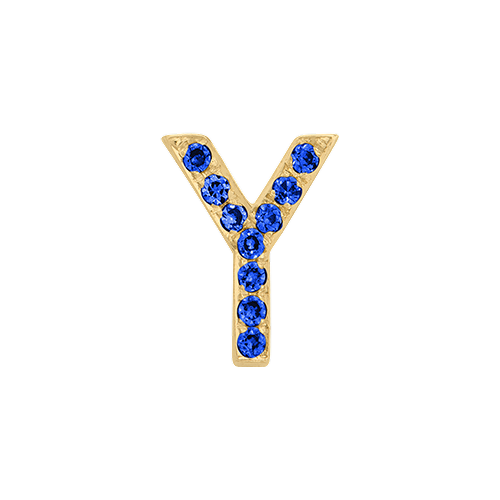 Blue Sapphire + 14k Yellow Gold Letter Charm
