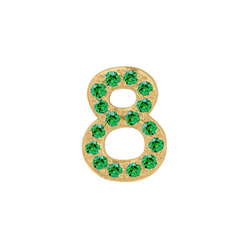 Green Garnet + 14k Yellow Gold Number Charm